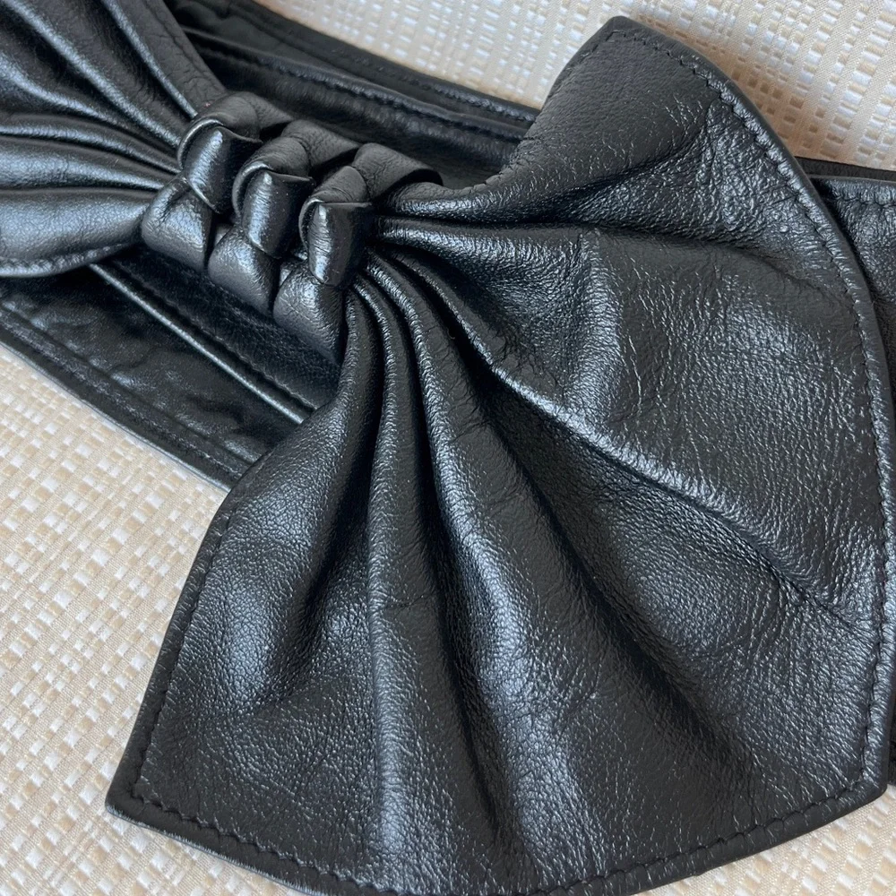 Vintage 80s 90s Cinched Bow Statement Belt Sash Belt Cinch Waist Belt Black
